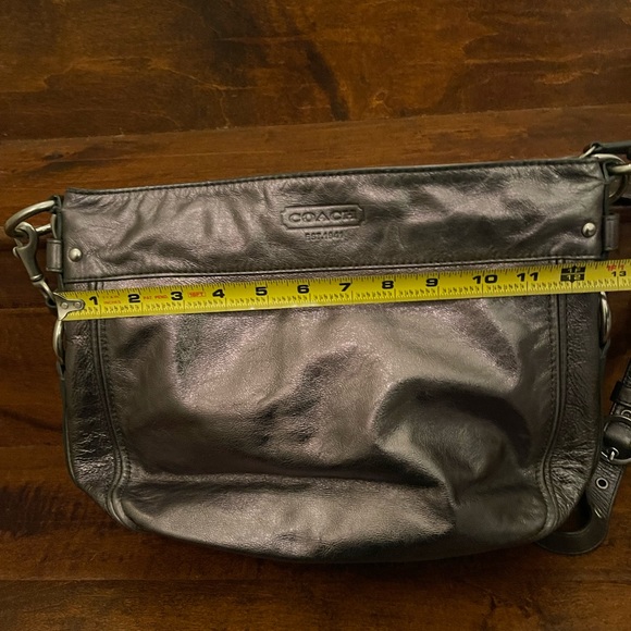 Leather Coach crossbody purse in a pewter color. - Picture 4 of 8